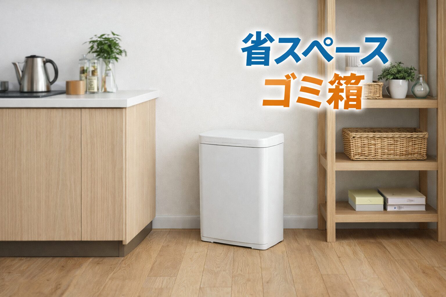 一人暮らしのキッチンに置かれた省スペースで使いやすいゴミ箱