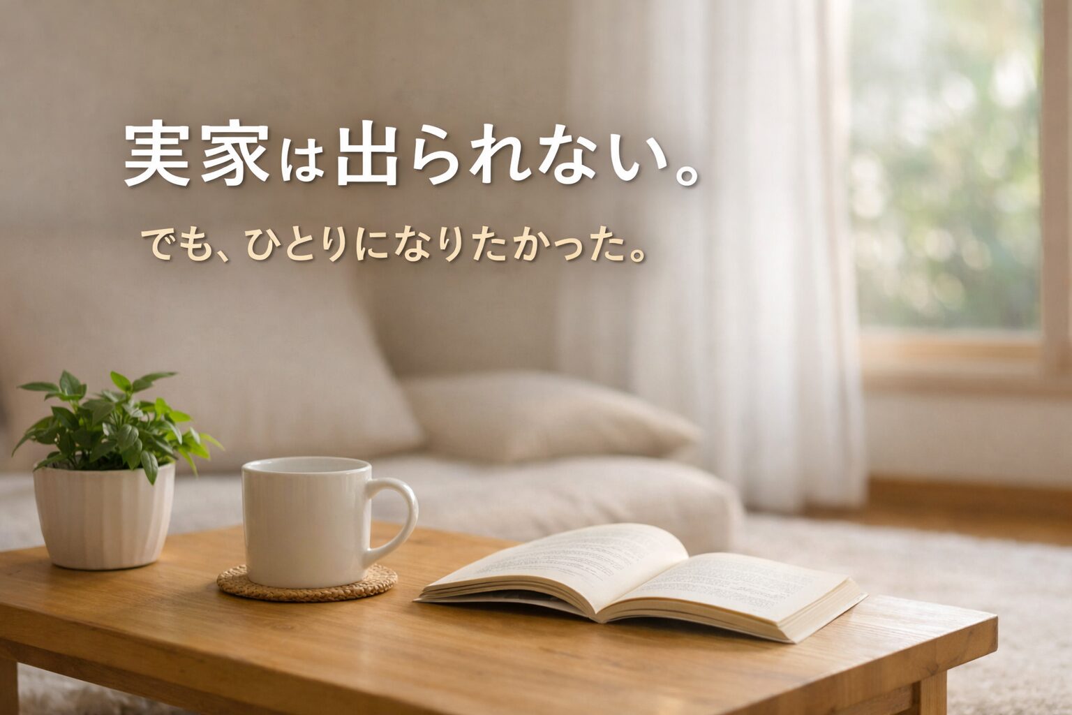 週末に50代女性がセカンドハウスでひとり時間を楽しむ、静かで落ち着いた部屋の様子